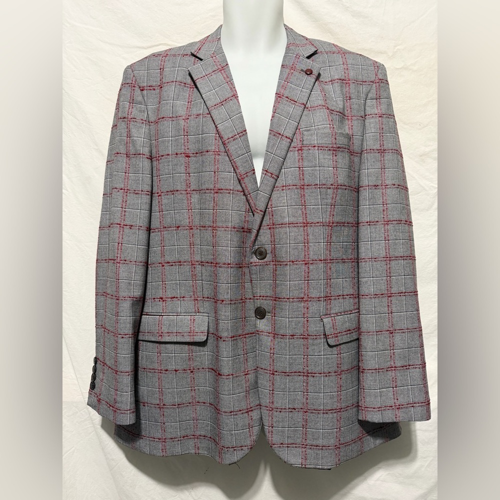 One in A Million 100% Linen Windowpane Plaid 2 Buttons Blazer Sport Coat Size 56